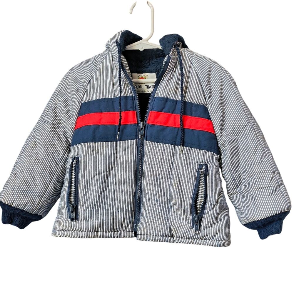 Casual Time Vintage Striped Kids Jacket with Red Accents 4T